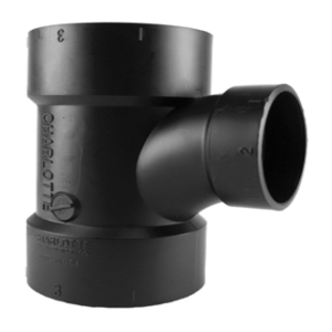 Charlotte ABS 00401 1400 Reducing Sanitary Tee, 3 x 3 x 2 in Nominal, Hub End Style, SCH 40/STD, ABS