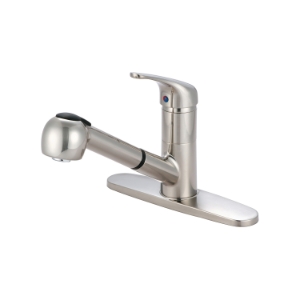 OLYMPIA K-5030-BN Kitchen Faucet, Elite, 1.8 gpm Flow Rate, 180 deg Swivel Spout, PVD Brushed Nickel, 1 Handle, 1/3 Faucet Holes