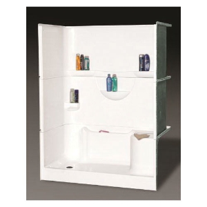 Oasis® SH3P-6032RS Vursa 3-Piece Shower Stall, Right Hand Seat, 60" x 32 x 77-1/2", Fiberglass, Composite, Left Hand Drain, White