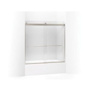 Kohler® 706006-L-MX Levity® Sliding Bath Door with Towel Bar, Frameless Frame, Clear Tempered Glass, Matte Nickel, 1/4 in THK Glass, 51-5/8 in H Opening, 56-5/8 to 59-5/8 in W Opening