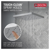 DELTA® 52161-PR25 Universal Showerhead with H2Okinetic® Technology and Touch-Clean® Technology, 2.5 gpm Max Flow, 1 Spray, 12 in L x 12 in W x 2-5/8 in H Head, Lumicoat® Chrome