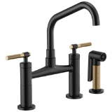 Brizo® 62563LF-BLGL Litze® Widespread Bridge Kitchen Faucet with Matching Side Spray, 1.8 gpm Flow Rate, 8 in Center, Angled Spout, Matte Black/Luxe Gold, 2 Handles