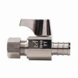 1/4 Turn Straight Supply Stop, 1/2 x 3/8 in Nominal, F1807 PEX Crimp™ x Compression, Brass Body, Nickel Plated