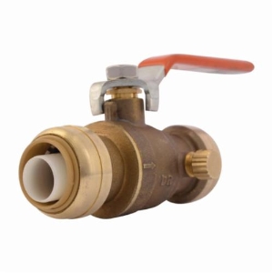 Sharkbite® 22305-0000LF Ball Valve with Drain/Vent, 3/4 in Nominal, Push-Fit End Style, Brass Body, NBR Softgoods