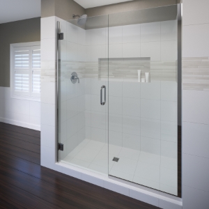 RODA™ by Basco® Coppia Swing Door  Panel - Adjustable Width Shower Door AquaglideXP Clear Glass 3/8" Thick Glass Brushed Nickel 58-1/16" - 59-9/16" Width 76" Height