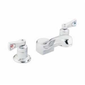 Moen® 8220F05 Centerset Lavatory Faucet, M-DURA™, 0.5 gpm Flow Rate, 2-7/8 in H Spout, 8 in Center, Polished Chrome, 2 Handles