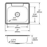 Elkay® DSE125221 Dayton® Kitchen Sink, Elite Satin, Rectangle Shape, 21 in L x 15-3/4 in W x 8 in D Bowl, 1 Faucet Hole, 25 in L x 22 in W x 8-1/16 in H, Top Mount, Stainless Steel