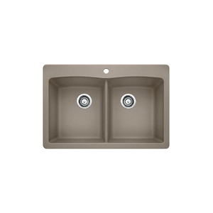 Blanco 441285 DIAMOND™ SILGRANIT® Equal Double Bowl Dual Mount Kitchen Sink with Ledge, DIAMOND™ SILGRANIT®, Rectangle Shape, 1 Faucet Hole, 33 in W x 22 in H, Drop-In/Undermount, Granite, Truffle