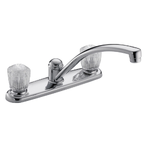 DELTA® 2102LF Classic Kitchen Faucet, Commercial, 1.8 gpm Flow Rate, 8 in Center, Swivel Spout, Polished Chrome, 2 Handles