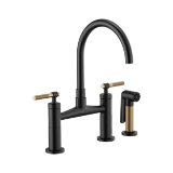 Brizo® 62543LF-BLGL Litze® Widespread Bridge Kitchen Faucet With Matching Side Spray, 1.8 gpm Flow Rate, 8 in Center, Arc Spout, Matte Black/Luxe Gold, 2 Handles