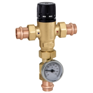 Caleffi MixCal™ 521416A 3-Way Adjustable Thermostatic and Pressure Balanced Mixing Valve, 1/2 in, Press, 200 psi, 1 gpm, Brass Body