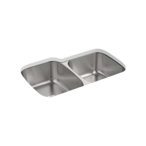 Sterling® 11409-NA Kitchen Sink With SilentShield® Technology, McAllister®, Luster, Rectangle Shape, 14-1/4 in Left, 14-1/4 in Right L x 18-1/2 in Left, 15-3/4 in Right W x 8-5/16 in Left, 8-5/16 in Right D Bowl, 31-3/4 in L x 20-3/4 in W x 8 in H