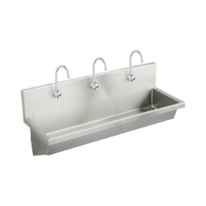 Elkay® EWMA7220SACTMC Multiple Station Scrub Handwash Sink Package, Rectangle Shape, 72 in W x 20 in D x 8 in H, Wall Mount, 304 Stainless Steel, Buffed Satin