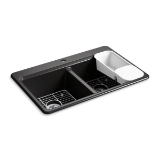 Kohler® 8679-1A2-7 Riverby® Kitchen Sink, Black, Rectangular Shape, 14-5/16 in Left, 14-5/16 in Right L x 17-1/4 in Left, 17-1/4 in Right W x 9 in Left, 9 in Right D Bowl, 1 Faucet Hole, 33 in L x 22 in W x 9-5/8 in H, Top Mount, Enameled Cast Iron