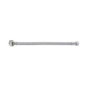 PlumbShop® PLS1-12DLM F PLS1-DLM Flexible Toilet Connector with Metal Nut, 3/8 x 7/8 in Nominal, Compression x Ballcock End Style, 12 in L, 125 psi Working, Reinforced PVC/Braided Stainless Steel