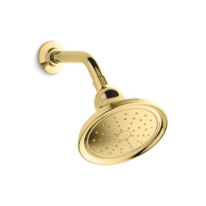 Kohler® 45413-G-PB Devonshire® 1-Function Showerhead with Katalyst® Air-Induction Technology, 1.75 gpm Max Flow, 1 Spray, Wall Mount, 5-15/16 in Dia x 4-11/16 in H Head, Vibrant® Polished Brass
