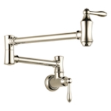 DELTA® 1177LF-PN Traditional Pot Filler Faucet, 4 gpm Flow Rate, Swivel Spout, Brilliance Polished Nickel, 2 Handles