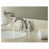 Moen® 6610BN Brantford™ Centerset Bathroom Faucet, Brushed Nickel, 2 Handles, Metal Pop-Up Drain, 1.5 gpm Flow Rate