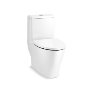 Kohler® 23188-0 1-Piece Toilet With Skirted Trapway, Reach™, Compact Elongated Bowl, 15-9/16 in H Rim, 12 in Rough-In, 0.8/1.28 gpf, White