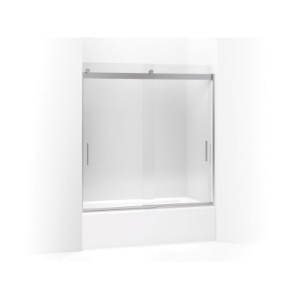 Kohler® 706000-L-SH Levity® Sliding Bath Door, Frameless Frame, Clear Tempered Glass, Bright Silver, 1/4 in THK Glass, 56-5/8 to 59-5/8 in W Opening