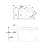 Elkay® WNSF83542 Scullery Sink, 57 in L x 27-1/2 in W x 44 in H, Floor Mount, 304 Stainless Steel, 3 Bowls, 8 in Faucet Hole Spacing, 8 in Backsplash