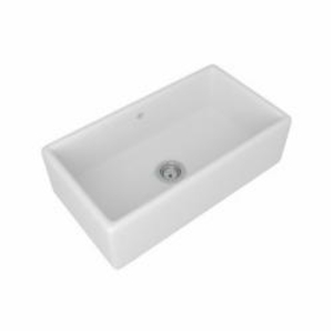 Rohl® RC3318WH Shaws Original Lancaster Apron Front Kitchen Sink, Rectangle Shape, 33 in W x 18 in D x 10 in H, Drop-In/Under Mount, Fireclay, White