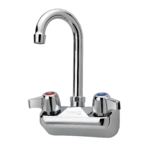 Krowne® 10-400L Silver Wall Mount Faucet, 2 gpm, 4 in Center, Gooseneck Spout, Side Spray(Y/N): No