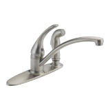 DELTA® B3310LF-SS Foundations® Kitchen Faucet with Integral Sprayer, 1.8 gpm Flow Rate, 8 in Center, Swivel Spout, Stainless, 1 Handle