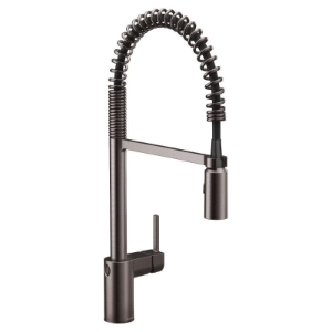 Moen® 5923EWBLS Align™ Pre-Rinse Spring Pulldown Electronic Kitchen Faucet, Commercial, 1.5 gpm Flow Rate, High-Arc Spout, Black/Stainless Steel, 1 Handle