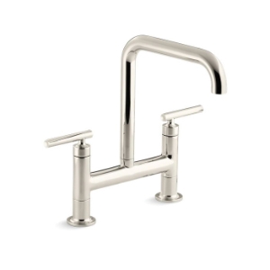 Kohler® 7547-4-SN Purist® Kitchen Sink Faucet, 1.8 gpm Flow Rate, Swivel Spout, Polished Nickel, 2 Handles