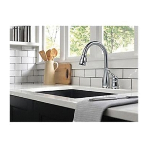 DELTA® B2410LF Kitchen Faucet, 1.8 gpm, 8 in Center, Swivel Spout, Chrome Plated, 2 Handles, Side Spray, Commercial