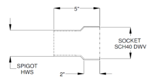 ROYAL H944 H Series, 4 in nominal, Chamfer Sewer Spigot x Solvent DWV Hub end style, SDR 26