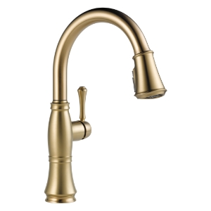 DELTA® 9197-CZ-PR-DST Cassidy® Pull-Down Kitchen Faucet, 1.8 gpm at 60 psi Flow Rate, Lumicoat® Champagne Bronze, 1 Handle, 1/3 Faucet Holes