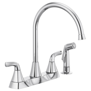 Peerless® P2835LF Parkwood™ Kitchen Faucet, Commercial/Residential, 1.5 gpm Flow Rate, 8 in Center, 360 deg High-Arc Swivel Spout, Polished Chrome, 2 Handles