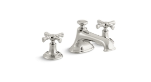 KALLISTA® P24601-CR Bellis® 1.2 GPM Widespread Bathroom Faucet with Noble Spout Cross Handles and Pop-up Drain Assembly Nickel Silver