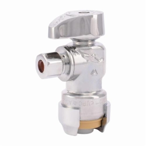 Sharkbite® 23336-0000LF 1/4 Turn Angle Stop Valve, 1/2 x 1/4 in Nominal, Push-Fit x Compression End Style, 200 psi Pressure, Brass Body, Polished Chrome