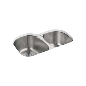 Sterling® 11723-NA Offset Kitchen Sink With SilentShield® Sound Absorption Technology, Cinch®, Luster, 15-1/8 in Left, 12-13/16 in Right L x 18-1/2 in Left, 14-7/8 in Right W x 9 in Left, 9 in Right D Bowl, 31-1/2 in L x 20-1/2 in W x 9-5/16 in H