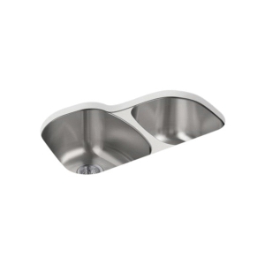 Sterling® 11723-NA Offset Kitchen Sink with SilentShield® Sound Absorption Technology, Cinch®, Luster, 15-1/8 in Left, 12-13/16 in Right L x 18-1/2 in Left, 14-7/8 in Right W x 9 in Left, 9 in Right D Bowl, 31-1/2 in L x 20-1/2 in W x 9-5/16 in H