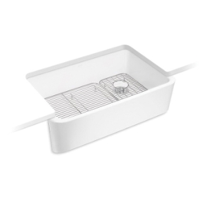 Kohler® 24268-0 K-24268 Farm House Kitchen Sink, White, Rectangular Shape, 30-13/16 in L x 19-11/16 in W Bowl x 9 in D Bowl, 34 in L x 22 in W x 10-1/16 in H, Under Mounting, Enameled Cast Iron