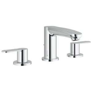 GROHE 2020900A Small Widespread Bathroom Basin Mixer, Eurostyle™ Cosmopolitan, 1.2 gpm Flow Rate, 3-1/16 in H Spout, 5-1/2 to 17-11/16 in Center, StarLight® Polished Chrome, 2 Handles, Pop-Up Drain