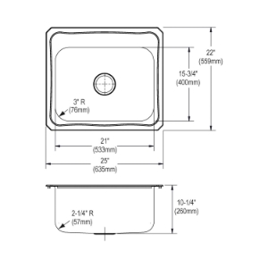 Elkay® DCR2522101 Pursuit™ Laundry Sink, Rectangle Shape, 25 in W x 10-1/4 in D x 22 in H, Top Mount, Stainless Steel, Brushed Satin