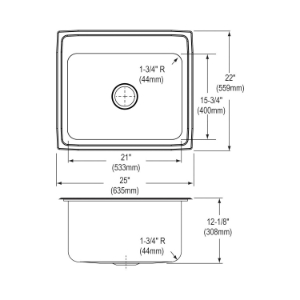 Elkay® PLA2522123 Pursuit™ Laundry Sink, Rectangle Shape, 22 in W x 12-1/8 in D x 25 in H, Top Mount, Stainless Steel, Lustertone