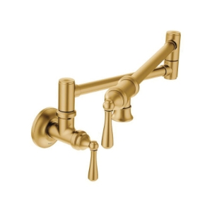 Moen® S664BG Pot Filler Kitchen Faucet, Traditional™, 5.5 gpm Flow Rate, Brushed Gold, 2 Handles