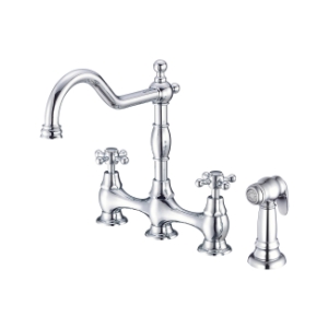 Danze® D404457 Opulence® Bridge Kitchen Faucet, 1.75 gpm Flow Rate, 8 in Center, 360 deg Swivel Spout, Polished Chrome