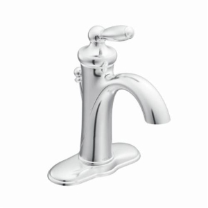 Moen® 6600 Bathroom Faucet, Brantford™, 1.2 to 1.5 gpm Flow Rate, 4-13/16 in H Spout, 1 Handle, 50/50 Pop-Up Drain, 1 Faucet Hole, Chrome, Traditional