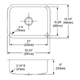 Elkay® DXUH2115 Dayton® Kitchen Sink, Radiant Satin, Rectangle Shape, 21 in L x 15-3/4 in W x 8 in D Bowl, 23-1/2 in L x 18-1/4 in W x 8 in H, Undermount, 18 ga 304 Stainless Steel