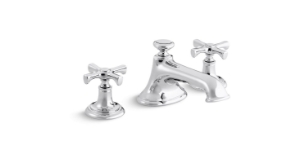 KALLISTA® P24601-CR Bellis® 1.2 GPM Widespread Bathroom Faucet with Noble Spout Cross Handles and Pop-up Drain Assembly Polished Chrome