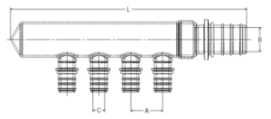 REHAU® EVERLOC+™ 108466-001 LF Brass Closed-end Multi-port Tee, 1" Inlet, (10) 1/2" PEX Outlets