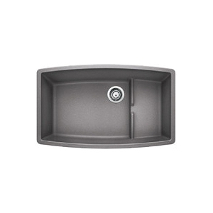 Blanco 440067 PERFORMA™ CASCADE™ SILGRANIT® II Super Single Bowl Composite Sink, Metallic Gray, Rectangle Shape, 30 in Left, 30 in Right L x 17-1/2 in Left, 17-1/2 in Right W x 10 in Left, 7-3/4 in Right D Bowl, 32 in L x 19-1/2 in W, Under Mount, Granite