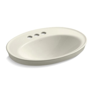 Kohler® 2075-4-96 Serif® Self-Rimming Bathroom Sink With Overflow Drain, Oval Shape, 4 in Faucet Hole Spacing, 22-1/8 in W x 16-1/4 in D x 8-1/4 in H, Drop-In Mount, Vitreous China, Biscuit